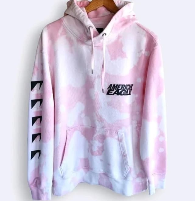 Ae Upcycled Reworked Bleach Dyed Graphic Hoodie Mens Large L Unisex