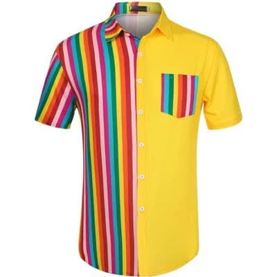 Lars Amadeus Men's Striped Patchwork Hawaiian Shirt