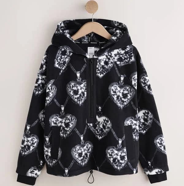 Next Women's Heart Print Half Zip Fleece Hoodie