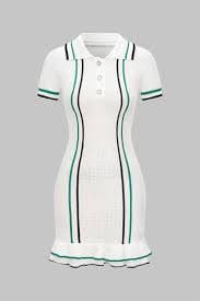 Knit Contrast Button Ruffle Short Sleeve Dress – Micas