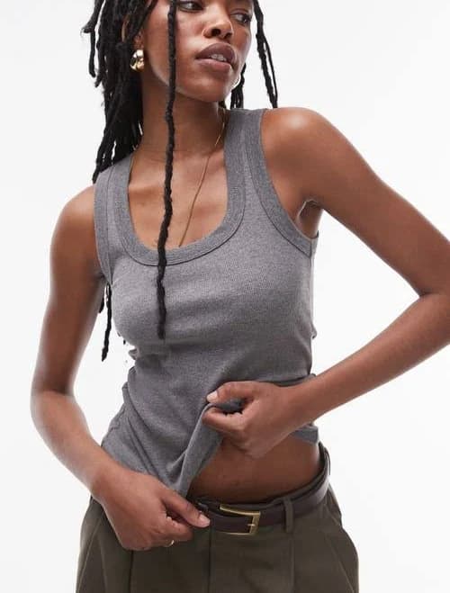 Topshop Ribbed Scoop Neck Tank Top