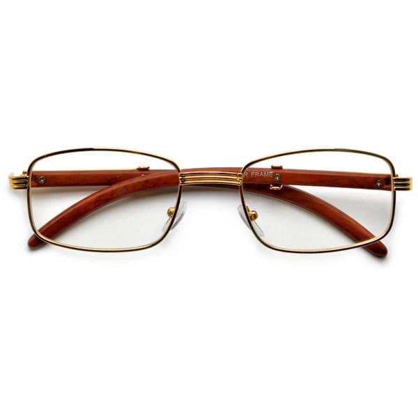 Contemporary Clear Eyewear with Wood Look Temples