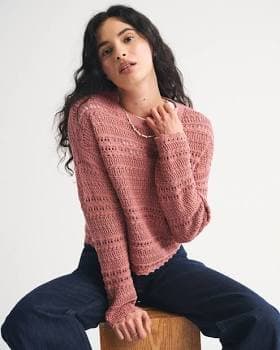 Abercrombie & Fitch Women's Textural Open-Stitch Crew Sweater