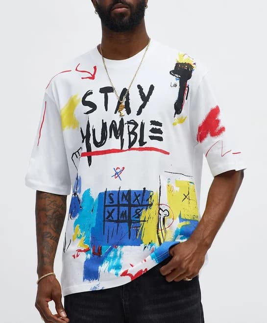 Fashion Nova Men's Stay Humble Art Oversized Tee Shirt