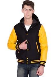 Light Gold Vinyl Sleeves & Black Wool Body Varsity Jacket-Men