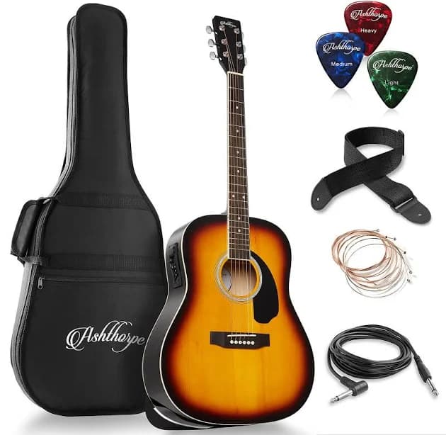 Ashthorpe Full-Size Dreadnought Acoustic Electric Guitar Package