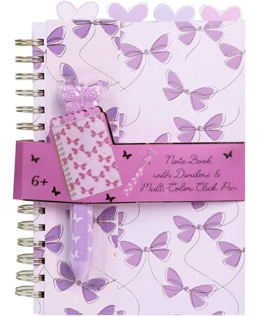4 Tab Notebook With Pens Purple Bows