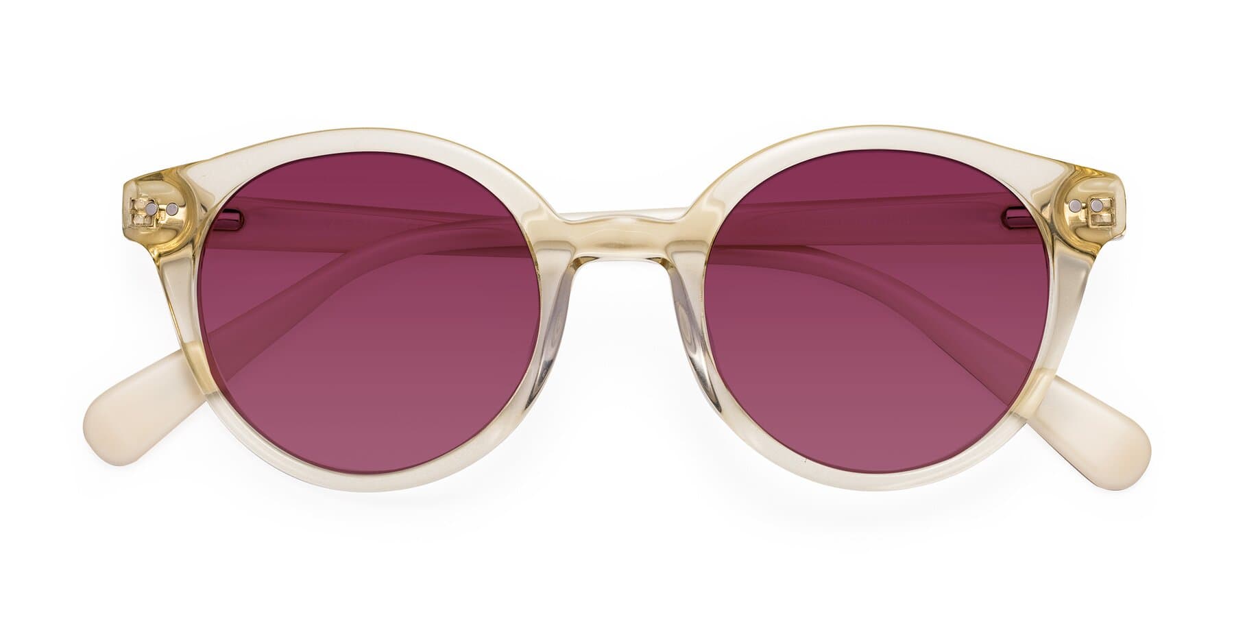 Transparent Beige Narrow Thick Round Tinted Sunglasses with Wine Sunwear Lenses - Bellion
