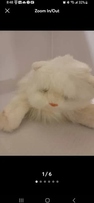 Ty Classic White Cat Plush Persian 16" Kitty Animal Black Eyes. No Ear