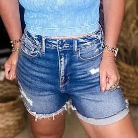 Distressed Cuffed Denim Shorts Small