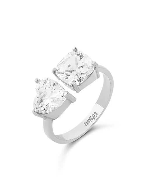 SHYMI Women's Two-Stone Cubic Zirconia Silver Cocktail Ring