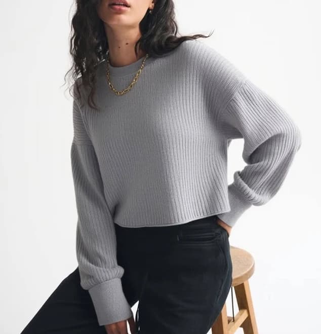 Crew Neck Ribbed Drop Shoulder Sweater