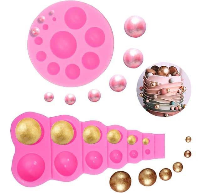 2pcs DIY 3D Pearl Fondant Mould Ball Pearl Semi Sphere Chocolate Silicone Moulds Cake Decorating Sugar Lollipop Mould Dome Mousse Accessories Bakeware