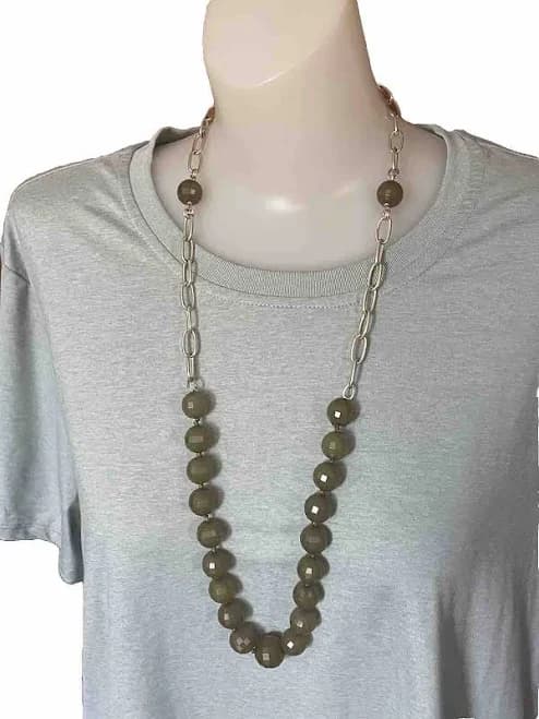 Vintage Green Chunky Beaded Necklace 1990s 30" Long Retro Chain Punk