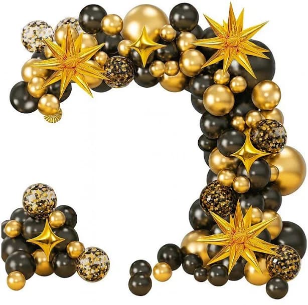 126-Piece Black & Gold Balloon Set for Parties, Birthdays, Graduation & More