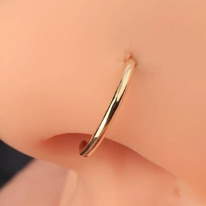 14K Solid Gold Tiny Thin Nose Hoop