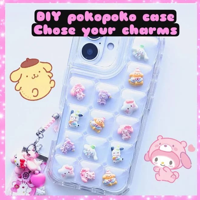 Pokopoko phone Case - kawaii cute sensory ASMR decora bubble charm fidget 3D puffer DIY custom cell cover - Apple iPhone 15 16 17 pro max