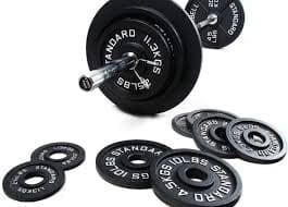 Olympic 245 lb cast Iron weight set with Bar and clips
