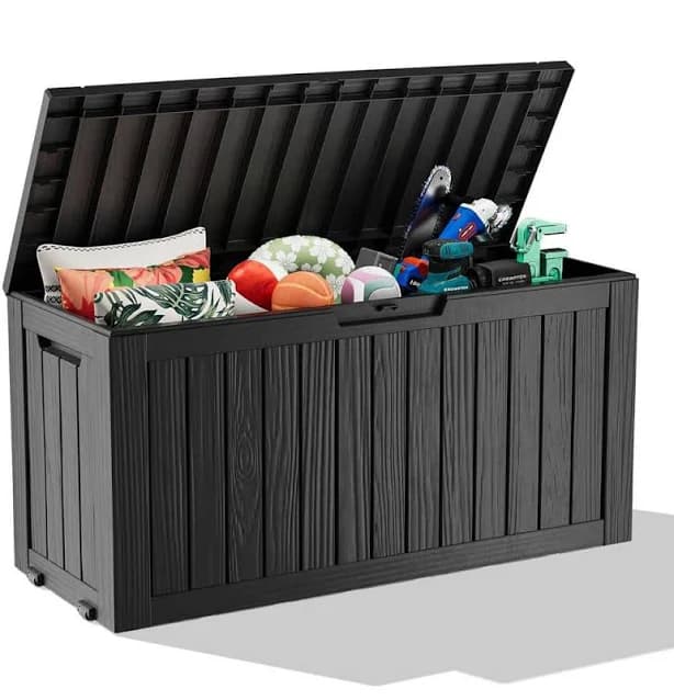 Lycvki 75 gal. Resin Deck Box with Wheels for Outdoor Cushions