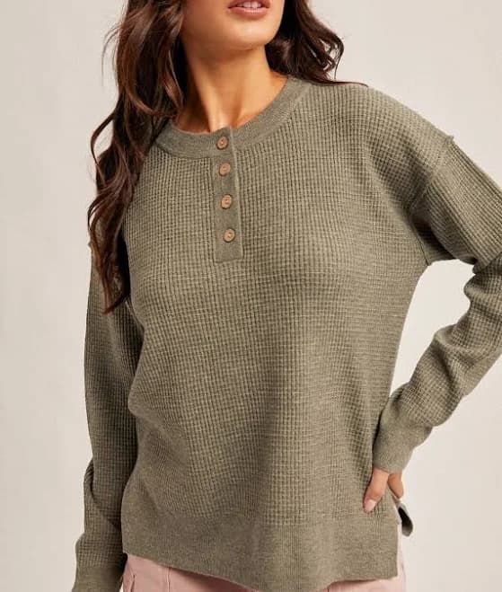 Waffle Knit Button Top