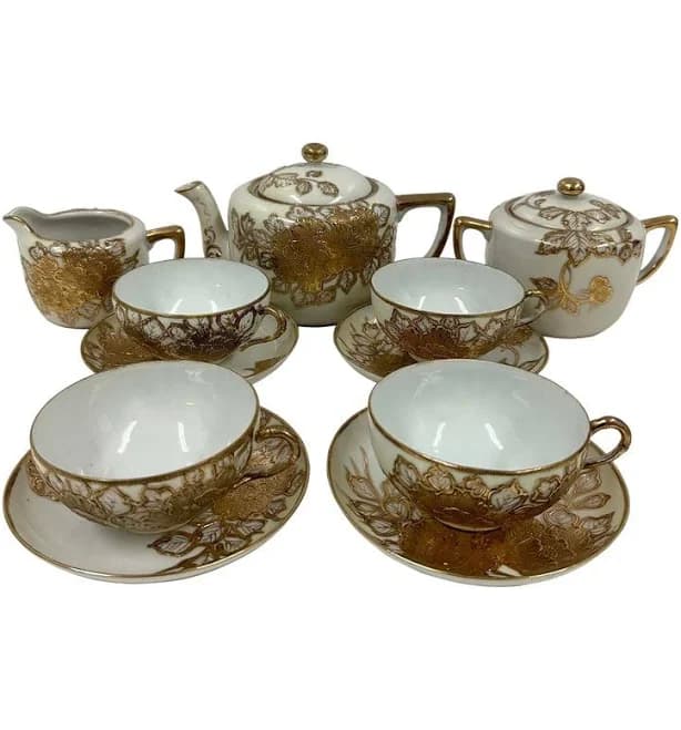 Antique Nippon Nagoya Shofu Gold Porcelain Tea Set for Four