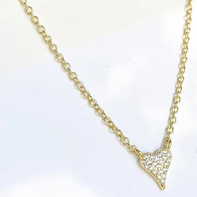 14K Gold Tiny CZ Stone Heart Necklace