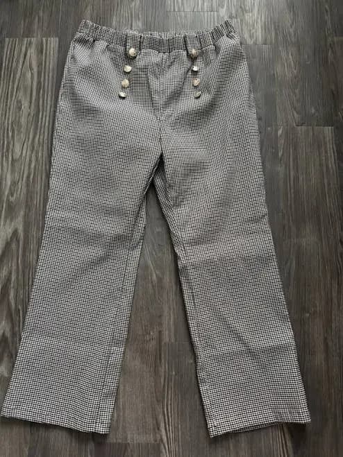 Shein Frenchy Brown Houndstooth Pull On Pants With Gold Accent Buttons