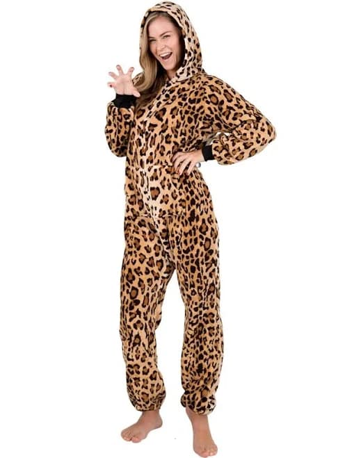Footed Pajamas Adult Cheetah Spots Footless Chenille Hoodie