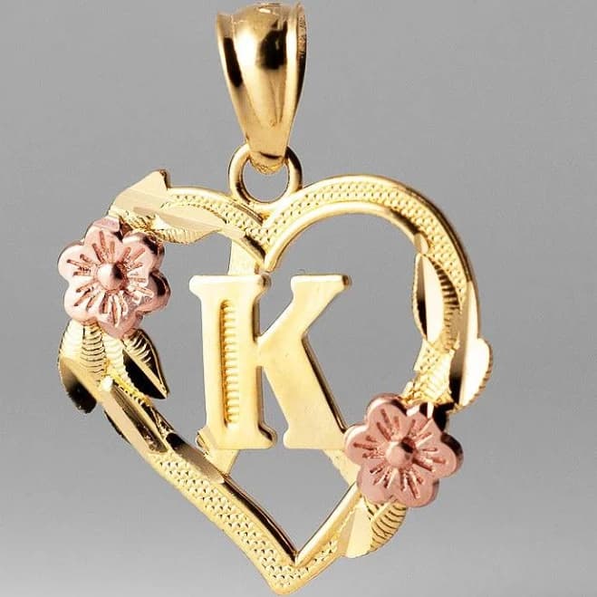 14K Gold Letter K Heart Initial K Pendant