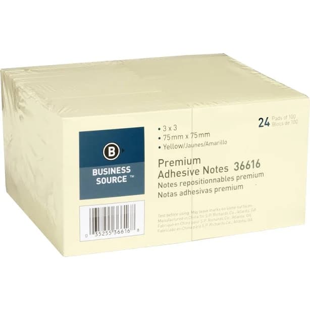 Business Source Adhesive Notes 3" x 3" Yellow