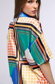 LET IT GO SATIN PRINT BUTTON DOWN BLOUSE – AKIRA