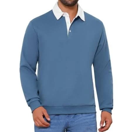 Inspire Chic Men's Contrast Collared Long Sleeve Pullover Polo Sweatshirt