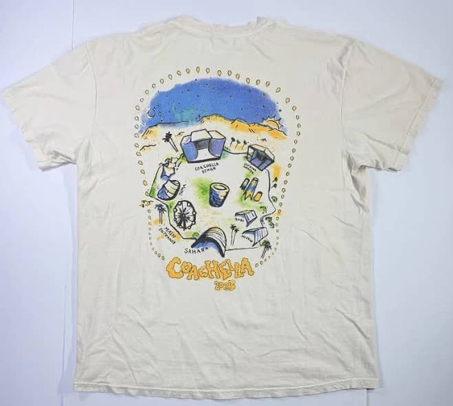 Coachella 2023 Map Graphic T Shirt Xl Cream Festival Official Merch