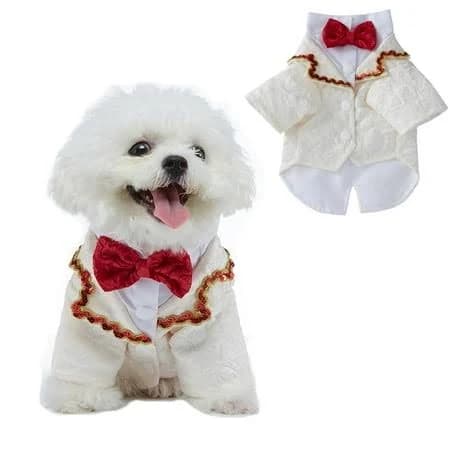 Harikaji Small Dog Tuxedo Outfit, Formal Dog Suit and Bandana Set, Dogs Prince Wedding Party Bow Tie Shirt Pet Wedding Attire for Small Medium Dogs