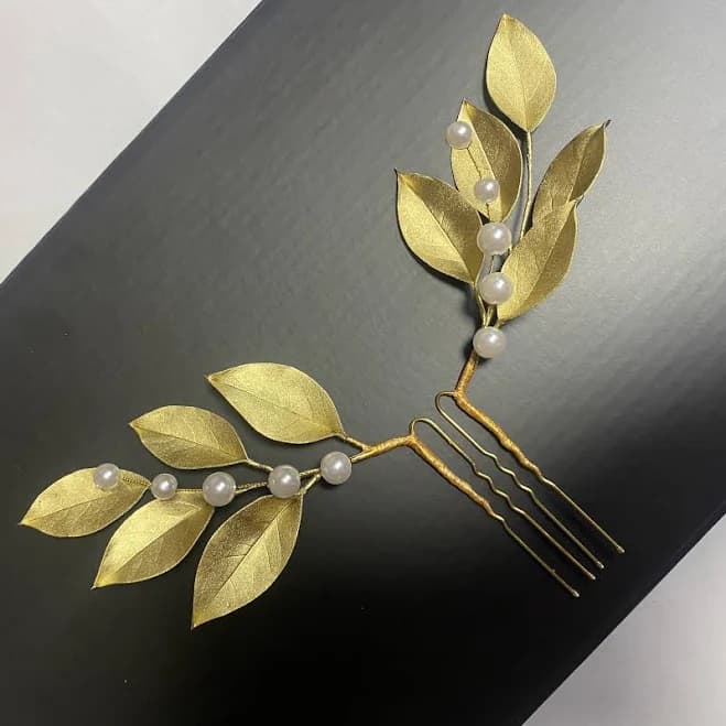 Laurel Leaf Pearl Hair Pin Set of 2