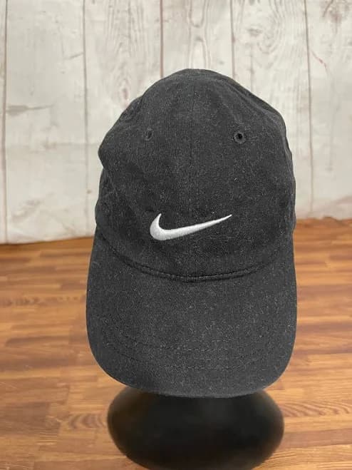 Youth's Embroidered Swoosh Logo Cotton Baseball Cap (Black with Embroidered White Signature Swoosh Logo, 4/7-Toddler)