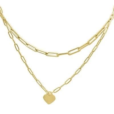 Adornia Women's 14K Gold Plated Stainless Steel Layered Paper Clip Chain Heart