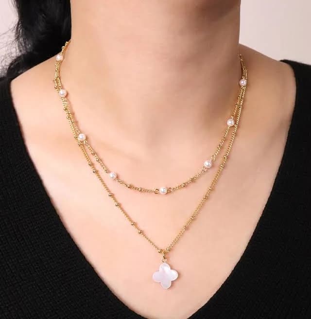 Dainty Layered Clover Charm Necklace Set