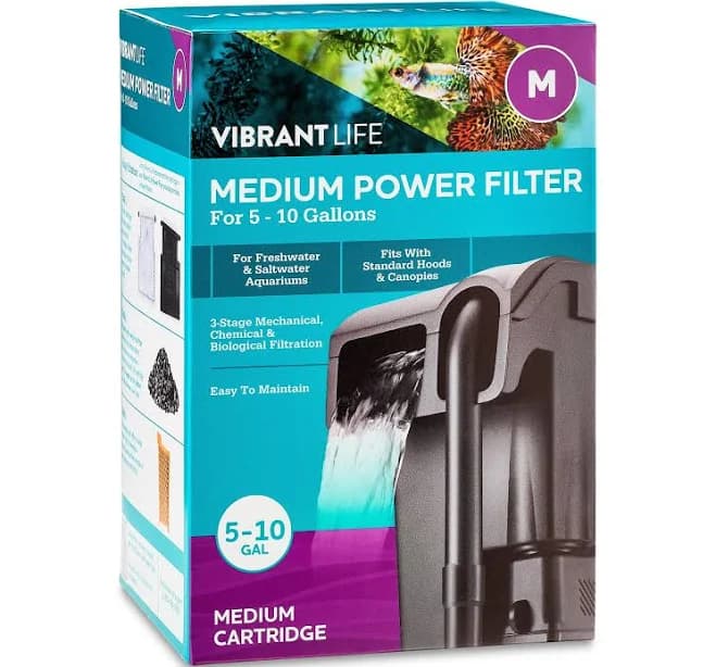 Vibrant Life Medium Power Filter with Cartridge for 5-10 Gal Fish Aquariums