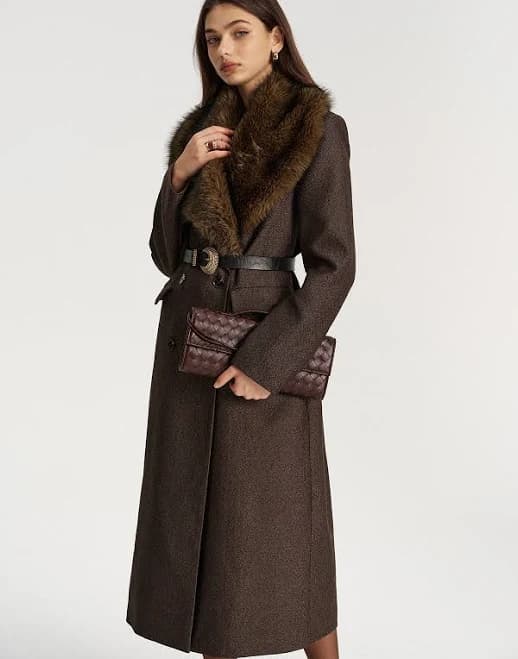 Faux Fur Collar Long Coat