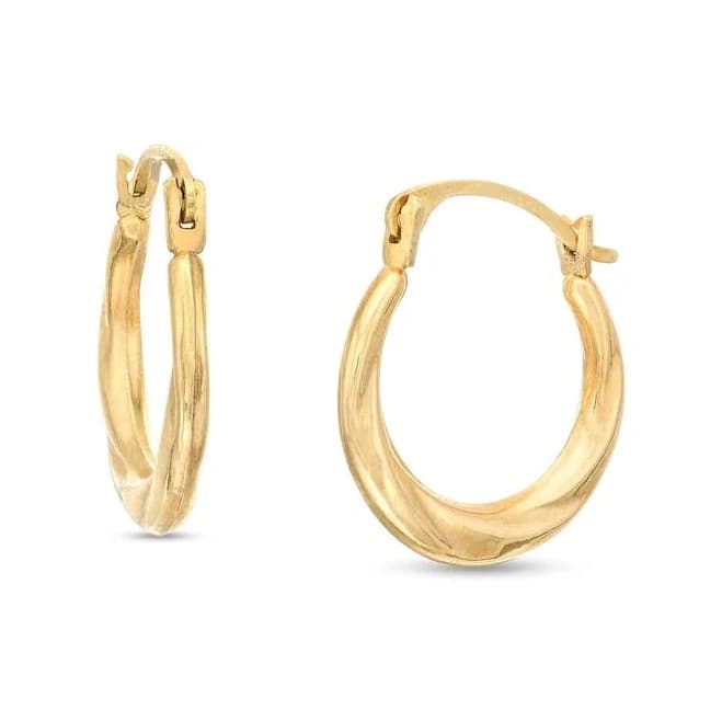 14K Gold Swirl Tube Huggie Hoop Earrings
