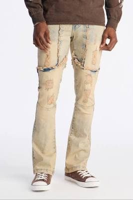 Fashion Nova Men's Stacked Skinny Flare Distressed Jeans
