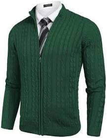 COOFANDY Men's Slim Fit Cable Knitted Full Zip Cardigan Sweater