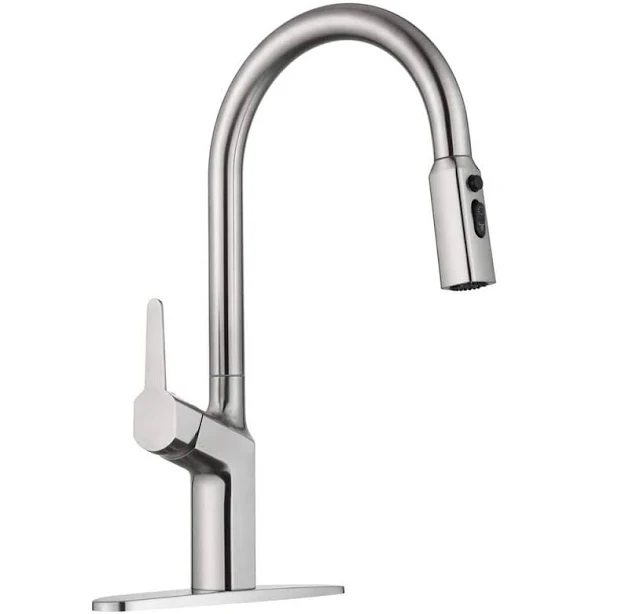 Brushed Nickel Modern 3-Mode 17 in. Single-Handle Pull-Down Sprayer Kitchen Faucet