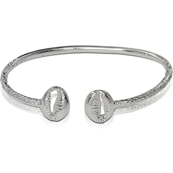 .925 Sterling Silver Cowrie Sea Shell Slim Bangles