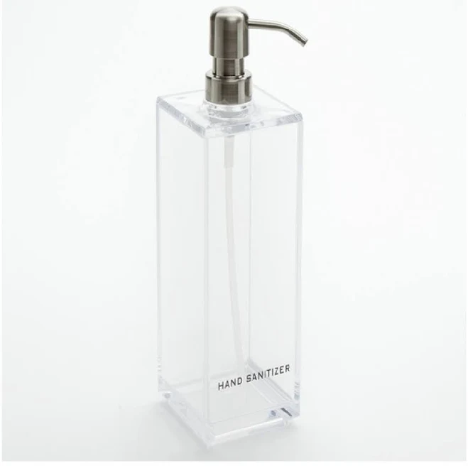 American Metalcraft DPS17 17 oz. Clear Plastic Square Refillable Hand Sanitizer Dispenser