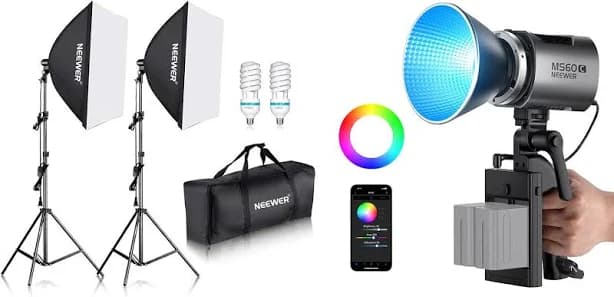 NEEWER 700W Equivalent Softbox Lighting Kit with MS60C RGBWW LED Video Light 65W Metal