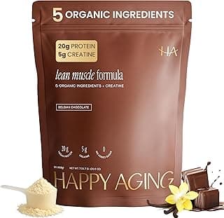 Happy Aging Protein Powder for Women, 20g Organic Pea & Pumpkin Seed Protein, 5g Creatine, Monk Fruit Sweetened, Organic Cocoa & Chia, Vegan Plant Based Protein