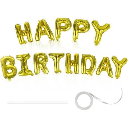 Gold Happy Birthday Balloons Banner