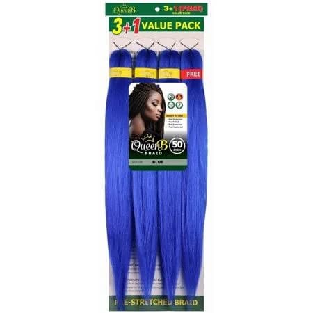 Queenb 4X Value Pack Pre-Stretched Braiding Hair 50 Color #blue
